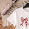imageGirls Graphic Tees Short Sleeve Bow Print Tee Tops Crew Neck Drop Shoulder Casual Summer T ShirtsHeart Bow White