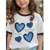 imageGirls Graphic Tees Short Sleeve Bow Print Tee Tops Crew Neck Drop Shoulder Casual Summer T ShirtsHeart White
