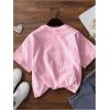 imageGirls Graphic Tees Short Sleeve Bow Print Tee Tops Crew Neck Drop Shoulder Casual Summer T ShirtsPink