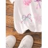 imageGirls Graphic Tees Short Sleeve Bow Print Tee Tops Crew Neck Drop Shoulder Casual Summer T ShirtsPink Graphic White