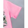 imageGirls Graphic Tees Short Sleeve Bow Print Tee Tops Crew Neck Drop Shoulder Casual Summer T ShirtsTropical Pink