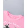 imageGirls Graphic Tees Short Sleeve Bow Print Tee Tops Crew Neck Drop Shoulder Casual Summer T ShirtsTropical Pink