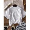 imageGirls Graphic Tees Short Sleeve Bow Print Tee Tops Crew Neck Drop Shoulder Casual Summer T ShirtsWhite