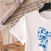 imageGirls Graphic Tees Short Sleeve Bow Print Tee Tops Crew Neck Drop Shoulder Casual Summer T ShirtsWhite Blue Bow