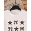 imageGirls Graphic Tees Short Sleeve Bow Print Tee Tops Crew Neck Drop Shoulder Casual Summer T ShirtsWhite Camo