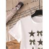 imageGirls Graphic Tees Short Sleeve Bow Print Tee Tops Crew Neck Drop Shoulder Casual Summer T ShirtsWhite Camo