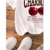 imageGirls Graphic Tees Short Sleeve Bow Print Tee Tops Crew Neck Drop Shoulder Casual Summer T ShirtsWhite Deep Red