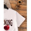 imageGirls Graphic Tees Short Sleeve Bow Print Tee Tops Crew Neck Drop Shoulder Casual Summer T ShirtsWhite Deep Red