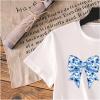 imageGirls Graphic Tees Short Sleeve Bow Print Tee Tops Crew Neck Drop Shoulder Casual Summer T ShirtsWhite Floral Bow