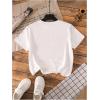 imageGirls Graphic Tees Short Sleeve Bow Print Tee Tops Crew Neck Drop Shoulder Casual Summer T ShirtsWhite Pink Bow
