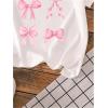 imageGirls Graphic Tees Short Sleeve Bow Print Tee Tops Crew Neck Drop Shoulder Casual Summer T ShirtsWhite Pink Bow