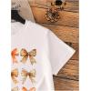 imageGirls Graphic Tees Short Sleeve Bow Print Tee Tops Crew Neck Drop Shoulder Casual Summer T ShirtsWhite With Orange
