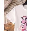 imageGirls Graphic Tees Short Sleeve Bow Print Tee Tops Crew Neck Drop Shoulder Casual Summer T ShirtsWhite With Pink