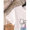 imageGirls Graphic Tees Short Sleeve Bow Print Tee Tops Crew Neck Drop Shoulder Casual Summer T ShirtsWhite and Blue