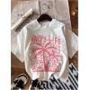 imageGirls Graphic Tees Short Sleeve Bow Print Tee Tops Crew Neck Drop Shoulder Casual Summer T ShirtsWhite and Pink