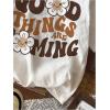 imageGirls Letter Graphic Tees Short Sleeve Crew Neck TShirts Loose Cute TopsBrown and White
