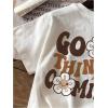 imageGirls Letter Graphic Tees Short Sleeve Crew Neck TShirts Loose Cute TopsBrown and White