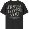 imageGirls Letter Print T Shirt Half Sleeve Drop Shoulder Crew Neck Oversized Tee TopsBlack
