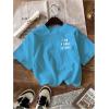 imageGirls Letter Print T Shirt Half Sleeve Drop Shoulder Crew Neck Oversized Tee TopsLetter Blue