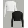imageGirls Long Sleeve T Shirt Slim Fit Crewneck Fall Basic Tees Ribbed Knit Crop Top for GirlsBlack and White