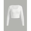 imageGirls Long Sleeve T Shirt Slim Fit Crewneck Fall Basic Tees Ribbed Knit Crop Top for GirlsBlack and White