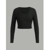 imageGirls Long Sleeve T Shirt Slim Fit Crewneck Fall Basic Tees Ribbed Knit Crop Top for GirlsBlack and White