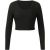 imageGirls Long Sleeve T Shirt Slim Fit Crewneck Fall Basic Tees Ribbed Knit Crop Top for GirlsGrey and Black
