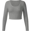 imageGirls Long Sleeve T Shirt Slim Fit Crewneck Fall Basic Tees Ribbed Knit Crop Top for GirlsGrey and Black