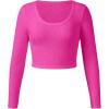imageGirls Long Sleeve T Shirt Slim Fit Crewneck Fall Basic Tees Ribbed Knit Crop Top for GirlsPink and Black