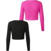 imageGirls Long Sleeve T Shirt Slim Fit Crewneck Fall Basic Tees Ribbed Knit Crop Top for GirlsPink and Black