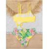 imageGirls One Piece Swimsuits Tropical Graphic Cut Out High Waisted Bikini Sets Cute Bathing SuitYellow