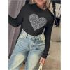 imageGirls Rhinestone Heart Graphic Tee Tops Mock Neck Long Sleeve Glitter Fall T ShirtBlack