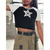 imageGirls Star Print Graphic Tee Shirt Crew Neck Raglan Short Sleeve Crop TopsBlack and White