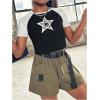 imageGirls Star Print Graphic Tee Shirt Crew Neck Raglan Short Sleeve Crop TopsBlack and White