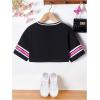imageGirls Striped Graphic Jersey Tees V Neck Half Sleeve Crop Tops Y2K Summer TopsBlack