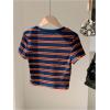 imageGirls Striped Short Sleeve TShirts Crew Neck Ribbed Crop Tees Summer TopsMulticolor