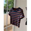 imageGirls Striped Short Sleeve TShirts Crew Neck Ribbed Crop Tees Summer TopsMulticolor