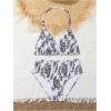 imageGirls Tie Dye Smocked 2 Piece Swimwear Sets Backless Halter Bikini Cute Brief Bathing SuitBlack and White