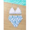 imageGirls Tie Dye Smocked 2 Piece Swimwear Sets Backless Halter Bikini Cute Brief Bathing SuitBlue