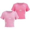 imageGirls 2 Pack Bowknot Ribbed T Shirt Short Sleeve Crew Neck Slim Fit Tee TopsWatermelon Pink