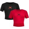 imageGirls 2 Packs Graphic Tees Short Sleeve Crew Neck Crop Tops Slim Fit Summer Cute TeesRed Black