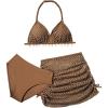 imageGirls 3 Piece Bikini Set Hollow Crochet Halter Cute Swimsuit Bathing Suit with Beach SkirtsCoffee Brown