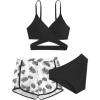 imageGirls 3 Piece Swimsuit Tropical Wrap Criss Cross Cute Bikini Set Bathing Suit with Beach ShortsBlack