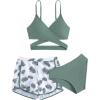 imageGirls 3 Piece Swimsuit Tropical Wrap Criss Cross Cute Bikini Set Bathing Suit with Beach ShortsDeep Green