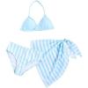 imageGirls 3 Piece Triangle Halter Bathing Suit Wireless Swimsuit with Striped Mesh Cover Up SkirtBlue and White