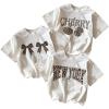 imageGirls Bow Cherry Graphic Tees Short Sleeve Crewneck Cute T Shirts Tops for Teens Summer TopsAll White