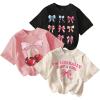imageGirls Bow Cherry Graphic Tees Short Sleeve Crewneck Cute T Shirts Tops for Teens Summer TopsBeige Pink Black