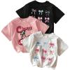 imageGirls Bow Cherry Graphic Tees Short Sleeve Crewneck Cute T Shirts Tops for Teens Summer TopsMulticolor