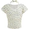 imageGirls Ditsy Floral Print Bow Lace T Shirt Short Sleeve Halter V Neck Ruched Tee ShirtBeige