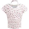 imageGirls Ditsy Floral Print Bow Lace T Shirt Short Sleeve Halter V Neck Ruched Tee ShirtRed